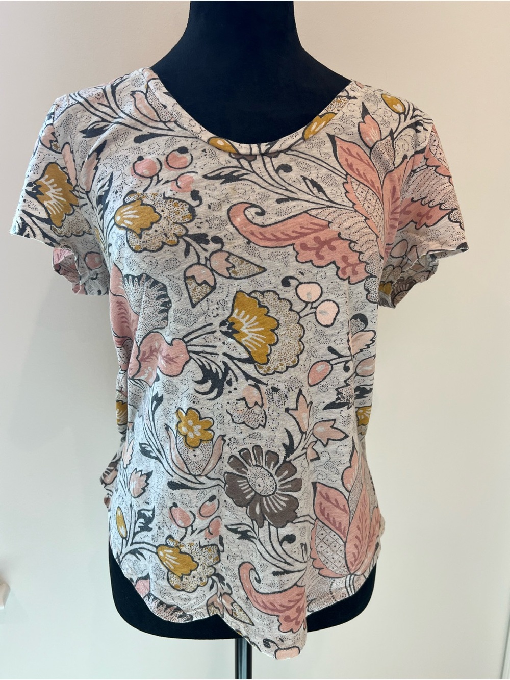LOFT Floral Scoop-Neck Tee in Pink, Mustard & Gray
